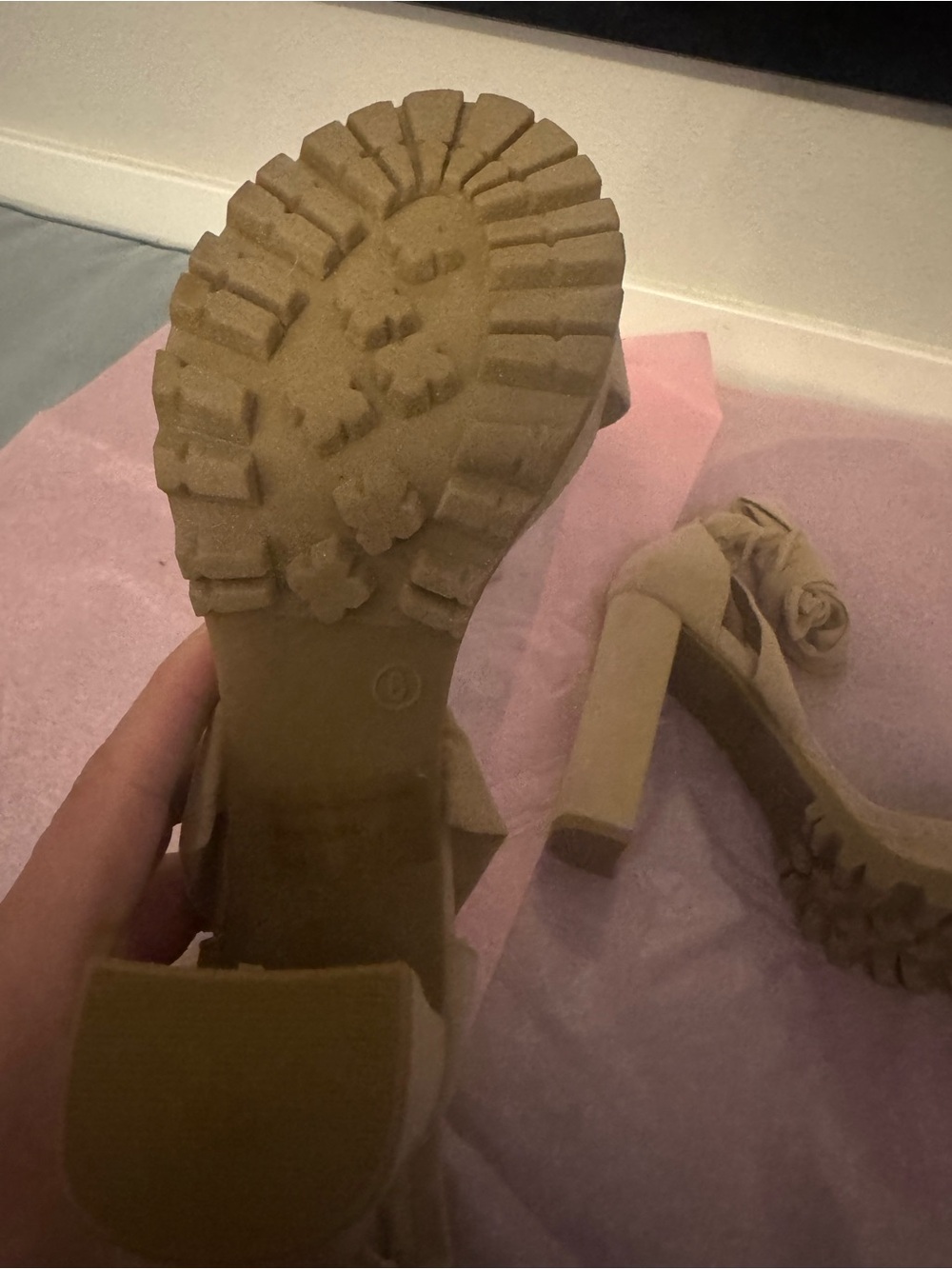 Fashion Nova Tan Suede Wrap Platform Heels - Picture 5 of 5
